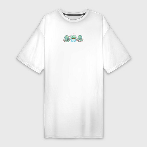 Женская футболка-платье Осьминоги и цветок суккулент пиксели / Белый – фото 1