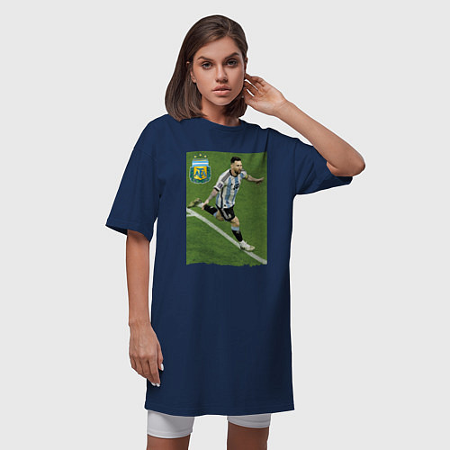 Женская футболка-платье Argentina - Lionel Messi - world champion / Тёмно-синий – фото 3