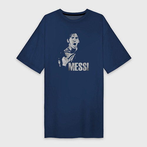 Женская футболка-платье Leo Messi scream / Тёмно-синий – фото 1