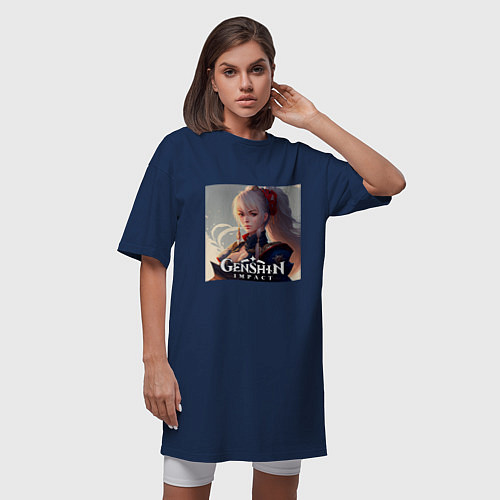Женская футболка-платье Геншин Импакт, Наганохара Ёимия / Тёмно-синий – фото 3