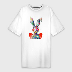 Футболка женская-платье Влюблённый акварельный заяц с сердцем, цвет: белый