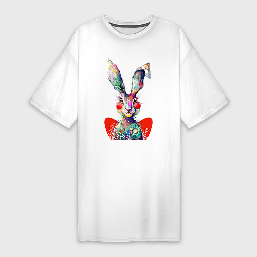 Женская футболка-платье Влюблённый акварельный заяц с сердцем / Белый – фото 1