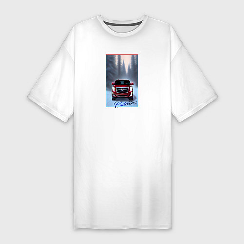 Женская футболка-платье Кадиллак на зимней дороге / Белый – фото 1