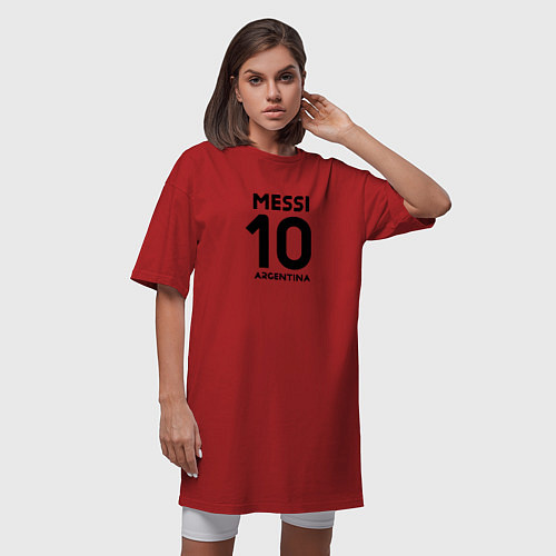 Женская футболка-платье Месси Аргентина автограф / Красный – фото 3