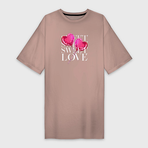 Женская футболка-платье Sweet sweet sweet love / Пыльно-розовый – фото 1
