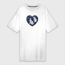 Женская футболка-платье Влюбленные кролики космонавты