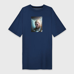 Футболка женская-платье Арт портрет, цвет: тёмно-синий