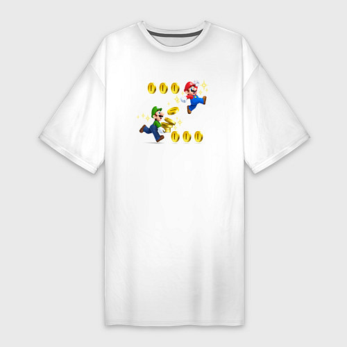 Женская футболка-платье Луиджи и Марио собирают монетки / Белый – фото 1