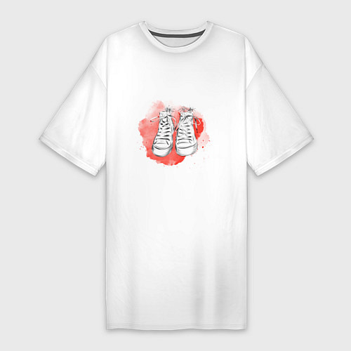 Женская футболка-платье Кеды в акварели / Белый – фото 1
