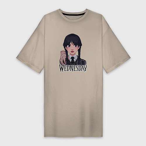 Женская футболка-платье Уэнсдэй с рукой арт / Миндальный – фото 1