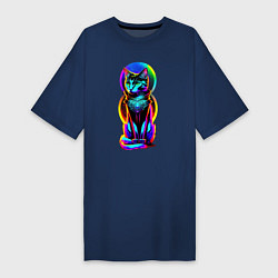 Женская футболка-платье Кот в стиле киберпанк