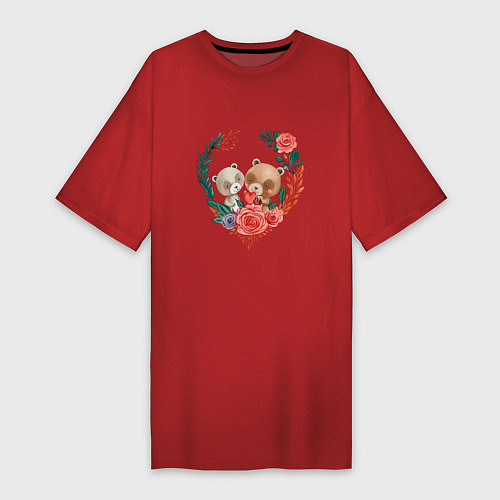 Женская футболка-платье Влюбленные мишки в сердце / Красный – фото 1