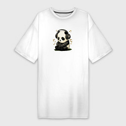 Женская футболка-платье Милая панда слушает музыку