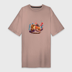 Женская футболка-платье Влюбленные птички арт