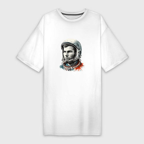 Женская футболка-платье Юрий Гагарин в современном стиле / Белый – фото 1