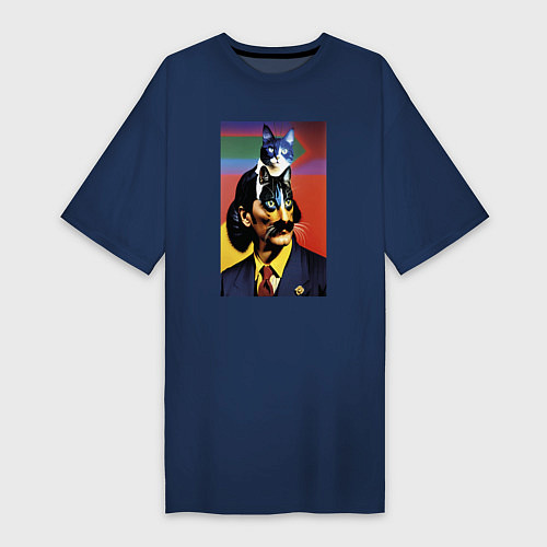 Женская футболка-платье Кошачья мечта Сальвадора Дали / Тёмно-синий – фото 1