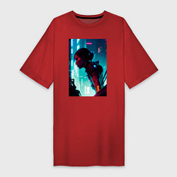 Футболка женская-платье Синтвейв Cyberpunk 3, цвет: красный