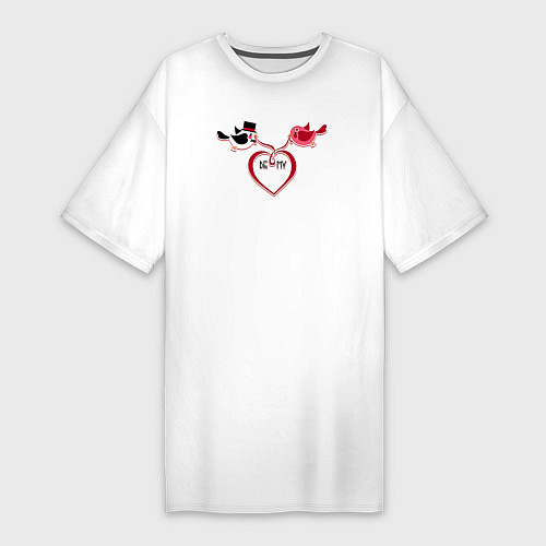 Женская футболка-платье Птицы держат сердце / Белый – фото 1