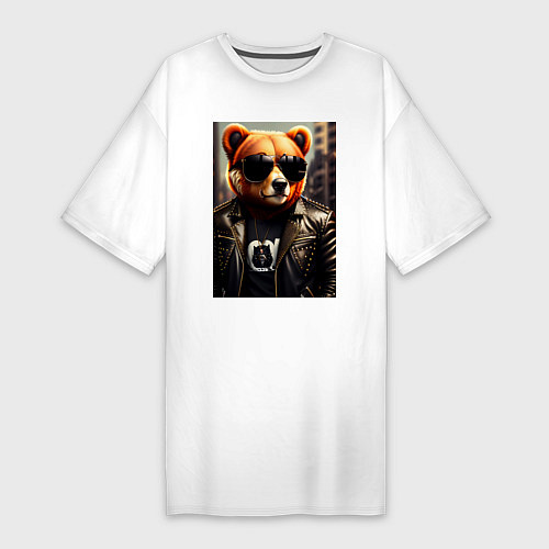 Женская футболка-платье Медведь рокер / Белый – фото 1