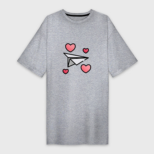 Женская футболка-платье Бумажный самолетик - сердца / Меланж – фото 1