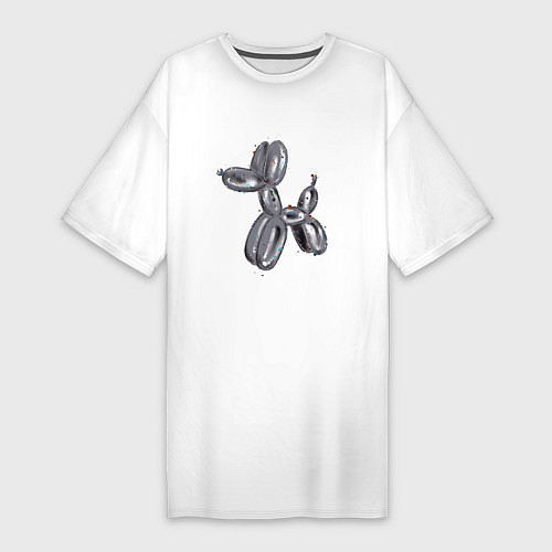 Женская футболка-платье Собачка из шарика с помехами / Белый – фото 1