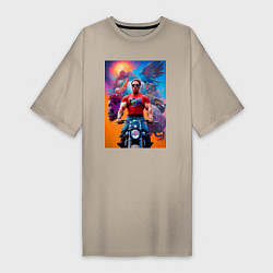 Женская футболка-платье Арнольд Шварценеггер на мотоцикле - нейросеть