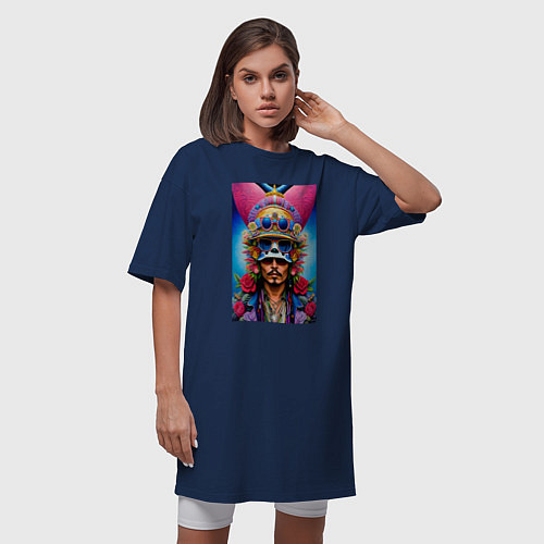 Женская футболка-платье Джонни Депп - нейросеть - фантазия - сюрреализм / Тёмно-синий – фото 3