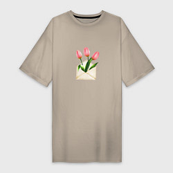 Женская футболка-платье Тюльпаны в конверте