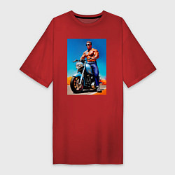 Женская футболка-платье Arnold Schwarzenegger on a motorcycle -neural netw