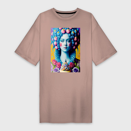 Женская футболка-платье Сладкая женщина голубой - нейросеть / Пыльно-розовый – фото 1