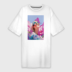 Женская футболка-платье Весенняя девушка в цветах