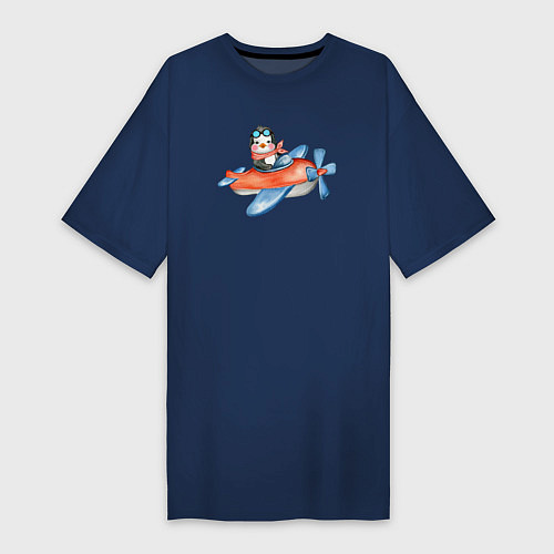 Женская футболка-платье Пингвин летит на вертолете / Тёмно-синий – фото 1