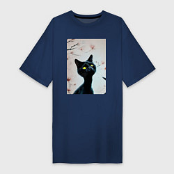 Женская футболка-платье Котик под деревом