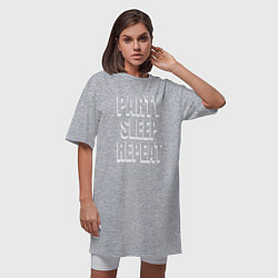 Футболка женская-платье Party sleep repeat надпись с тенью, цвет: меланж — фото 2