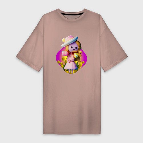 Женская футболка-платье Мимозы и кукла / Пыльно-розовый – фото 1