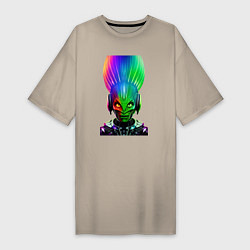 Женская футболка-платье Aggressive alien - neural network - neon glow