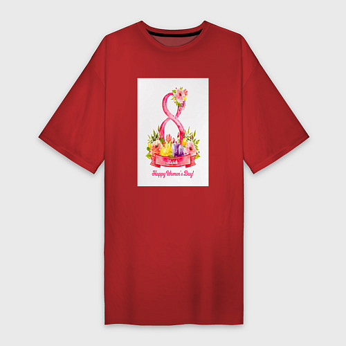 Женская футболка-платье Акварель женский день / Красный – фото 1