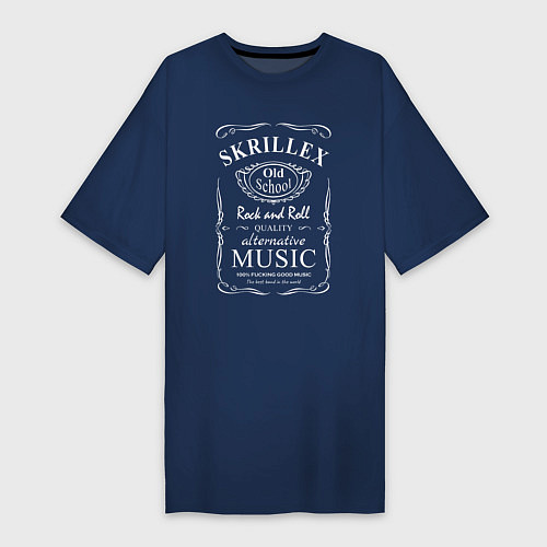 Женская футболка-платье Skrillex в стиле Jack Daniels / Тёмно-синий – фото 1
