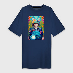 Женская футболка-платье Girl with Totoro - fantasy - neural network