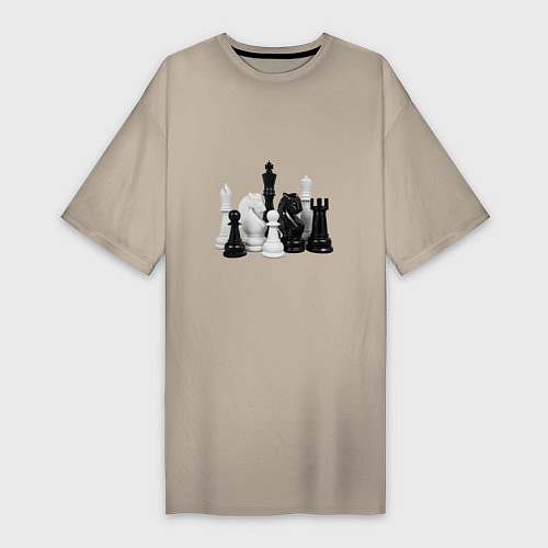 Женская футболка-платье Фигуры шахматиста / Миндальный – фото 1
