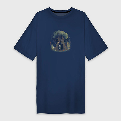 Женская футболка-платье Пугающий лес / Тёмно-синий – фото 1