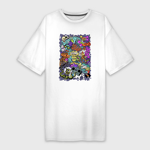Женская футболка-платье Стрит арт с инопланетянином и мороженым / Белый – фото 1