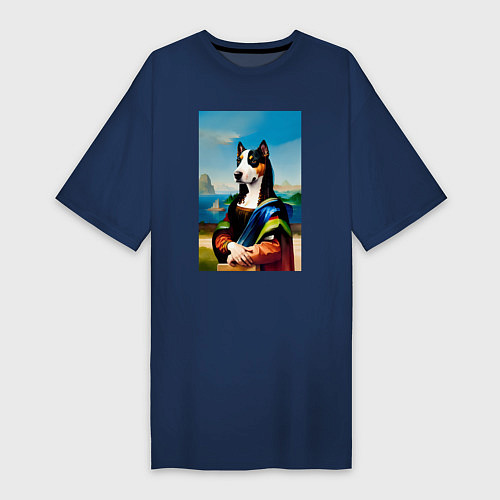 Женская футболка-платье A dog named Gioconda - humorous art / Тёмно-синий – фото 1