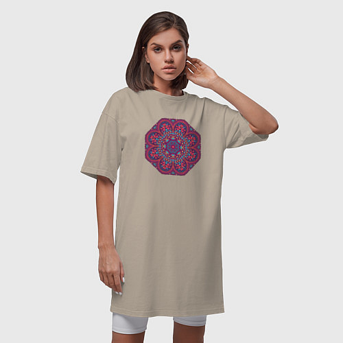 Женская футболка-платье Мандала, этнический узор калейдоскоп / Миндальный – фото 3