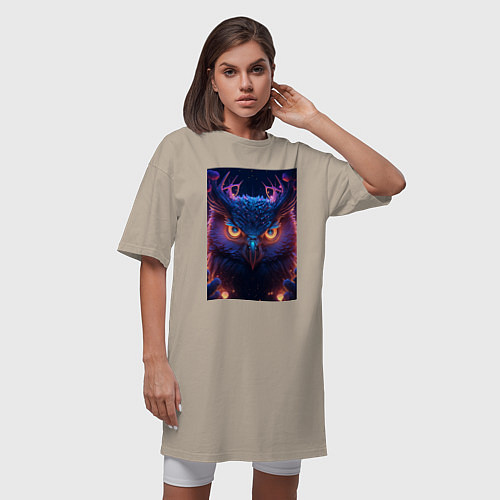 Женская футболка-платье Ночная магическая сова / Миндальный – фото 3