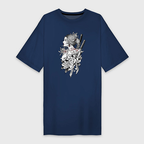 Женская футболка-платье Japan Chrysanthemum / Тёмно-синий – фото 1