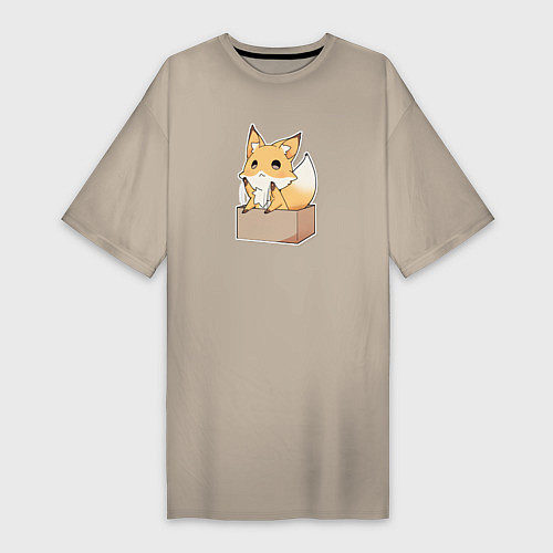 Женская футболка-платье Милая лисичка хочет на ручки / Миндальный – фото 1