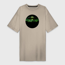 Женская футболка-платье НЛО в тёмном лесу