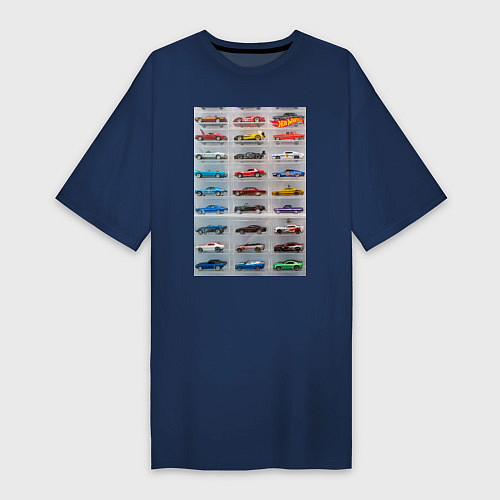 Женская футболка-платье Hot Wheels - collection Автомобили на полке / Тёмно-синий – фото 1
