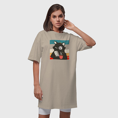 Женская футболка-платье Кот над проектом / Миндальный – фото 3